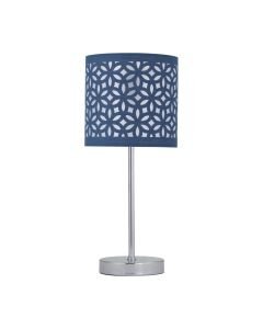 Chrome Stick Table Lamp with Navy Blue Laser Cut Shade