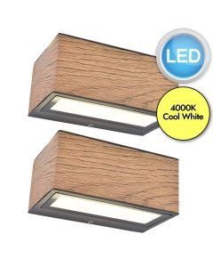 Set of 2 Gemini - 10.5W LED Wood Effect Clear Glass IP54 Outdoor Wall Washer Lights