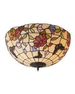 Interiors 1900 - Butterfly - 70715 - Dark Bronze Tiffany Art Glass 2 Light Flush Ceiling Light