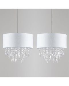 Pair Large 40cm Easy Fit Shade Textured White Silver Fleck Acrylic Droplets