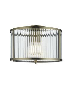 Endon Lighting - Ridgeton - 106265 - Antique Brass Clear Ribbed Glass Flush Ceiling Light