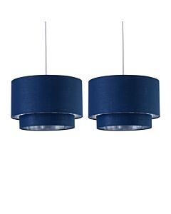 Set of 2 Kozy - Navy Blue and Silver 30cm Pendant Shades