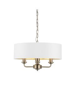 Endon Lighting - Highclere - 98934 - Antique Brass Vintage White 3 Light Ceiling Pendant Light