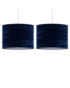 Set of 2 Navy Blue Crushed Velvet 25cm Pendant Lightshades