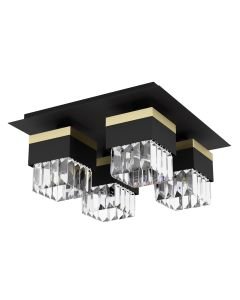 Eglo Lighting - Barrancas - 900302 - Black Gold Clear Glass 4 Light Flush Ceiling Light