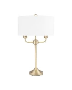 Antique Brass Twin Arm Table Lamp with Cream Cotton Shade