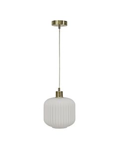 Bento - White Ribbed Glass with Satin Brass Pendant Fitting