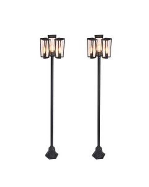 Set of 2 Pine - Black Clear Glass 3 Light IP44 Outdoor Lamp Posts