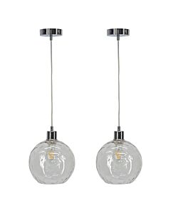 Set of 2 Barnum - Clear Dimple Glass Globe with Chrome Pendant Fittings