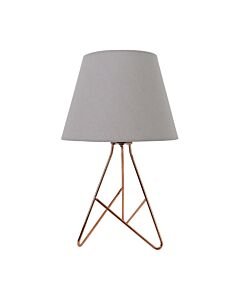 Tripod - Copper 42cm Table Lamp With Grey Fabric Shade
