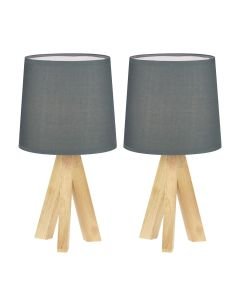 Set of 2 Hubert - Natural Wooden Tripod Lamps
