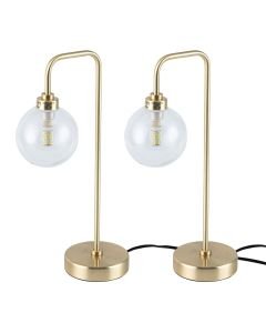 Set of 2 Toner - Satin Brass with Clear Glass Globe Table Lamps