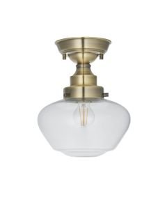 Clarence - Antique Brass and Clear Glass Semi flush