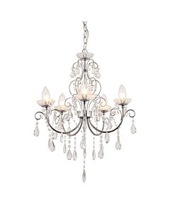 Endon Lighting - Tabitha - 61384 - Chrome Clear Crystal Glass 5 Light IP44 Bathroom Ceiling Pendant Light