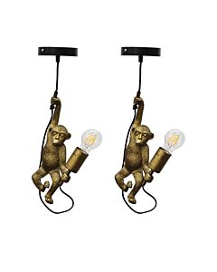 Set of 2 Norman - Black and Gold Monkey Pendant