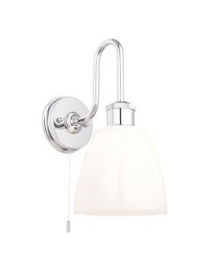 Horner - Chrome & Opal Glass IP44 Pull Cord Bathroom Wall Light