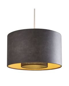 Larset - Black Leather Easy Fit  Pendant Shade with Metal Mesh Diffuser