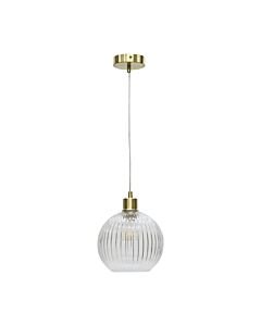Betchley - Clear Ribbed Glass Globe with Satin Brass Pendant Fitting