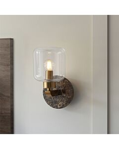 Endon Lighting - Travi - 120663 - Vintage Brass Brown Marble Clear Glass Wall Light