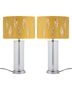 Set of 2 Aura - Chrome Table Lamps with Ochre Fern Cut Out Shades
