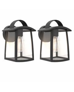 Set of 2 Kelsey - Black Clear Glass IP44 Outdoor Wall Lights