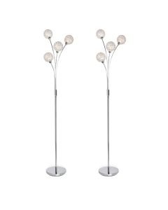 Set of 2 4 Light Chrome Plated Floor Standard Light with Jewelled Clear Beaded Shades