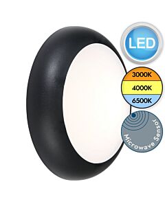 Saxby Lighting - Forca - 77910 & 77898 - LED Black Opal IP65 Microwave 18w CCT Plain Bezel Outdoor Sensor Bulkhead Light