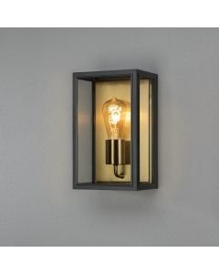 Konstsmide - Carpi - 7347-758 - Black Brushed Brass Clear Glass IP44 Outdoor Half Lantern Wall Light