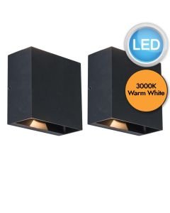 Set of 2 Gemini Beams - 10W LED Black Clear Glass 2 Light IP54 Outdoor Rectangle Wall Washer Lights