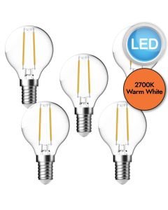 5 x 4W LED E14 Golf Ball Filament Light Bulbs - Warm White