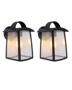 Set of 2 Kelsey - Black Clear Seeded Glass IP44 Outdoor Wall Lights
