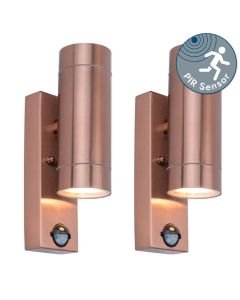 Set of 2 Rado - Copper Clear Glass 2 Light IP44 Outdoor Sensor Wall Lights
