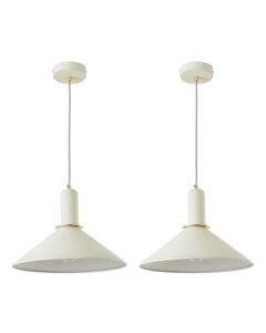 Set of 2 Corben - Matt White Ceiling Pendants with Brushed Gold Detail