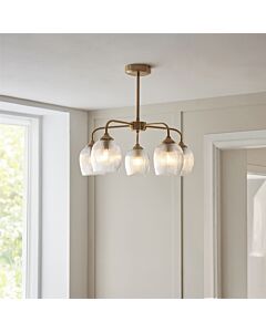 Endon Lighting - Ashcroft - 120619 - Aged Brass Clear Ribbed Glass 5 Light Ceiling Pendant Light