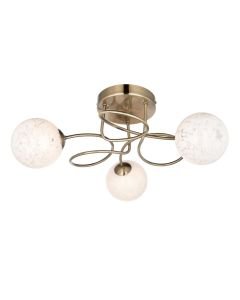 Endon Lighting - Podium - 97647 - Antique Brass White Glass 3 Light Flush Ceiling Light