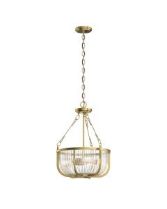 Quintiesse - Roux - QN-ROUX3-NBR - Natural Brass Clear Ribbed Glass 3 Light Ceiling Pendant Light