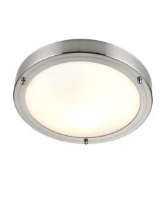 Saxby Lighting - Portico - 12421 - Satin Nickel Frosted Glass IP44 Bathroom Ceiling Flush Light