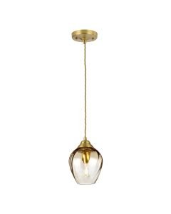 Elstead Lighting - Tiber - TIBER-P-AMBER - Brushed Brass Amber Glass Ceiling Pendant Light