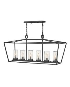 Quintiesse - Alford Place - QN-ALFORD-PLACE-6P-MB - Black Clear Seeded Glass 6 Light IP44 Outdoor Ceiling Pendant Light