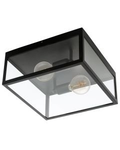 Eglo Lighting - Charterhouse - 49392 - Black Clear Glass 2 Light Flush Ceiling Light
