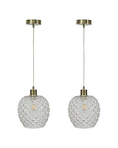 Set of 2 Baine - Clear Textured Glass with Satin Brass Pendant Fittings