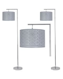 Set of 2 Chrome Angled Floor Lamps with Grey Laser Cut Shades