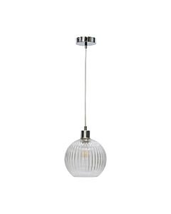 Betchley - Clear Ribbed Glass Globe with Chrome Pendant Fitting
