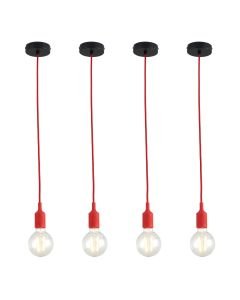 Set of 4 Flex - Red Silicone Ceiling Pendant Lights with Black Ceiling Rose