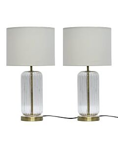 Set of 2 Walpole - Clear Fluted Glass and Antique Brass 49cm Table Lamps with Ivory Fabric Shade