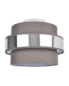 2 Tier Grey Fabric & Brushed Silver Plated Banded Ceiling Flush Shade