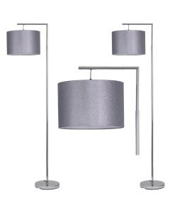 Set of 2 Chrome Angled Floor Lamps with Grey Glitter Shades
