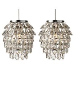 Set of 2 Pineapple - Chrome and Clear Jewelled Pendant Lightshades