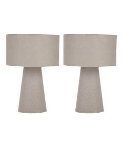 Set of 2 Cone - Grey Fabric Table Lamps or Bedside Lights