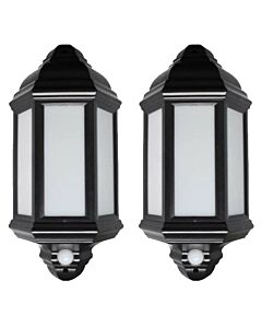 Set of 2 Park - Black LED Half Lanterns with PIR Motion Sensor